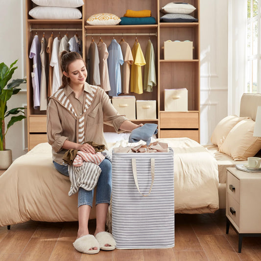 Lifewit 2er Set 80L Wäschekorb, Großer Faltbare Wäschebox, Wäschesammler, Wäschesortierer, Aufbewahrungsbox mit Griffen für Kleidung, Handtücher, Spielzeug, Grau