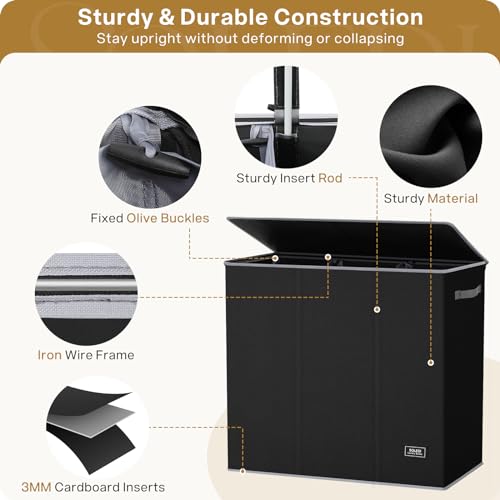 SOLEDI 180L Wäschekorb, Wäschesammler mit Deckel, 3 Fächer und 3 Wäschesack - Großer XXXL Wäschesortierer für Badezimmer, Schlafzimmer, Wäschekammer, Kinderzimmer - 3 x 60L