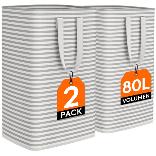 Lifewit 2er Set 80L Wäschekorb, Großer Faltbare Wäschebox, Wäschesammler, Wäschesortierer, Aufbewahrungsbox mit Griffen für Kleidung, Handtücher, Spielzeug, Grau